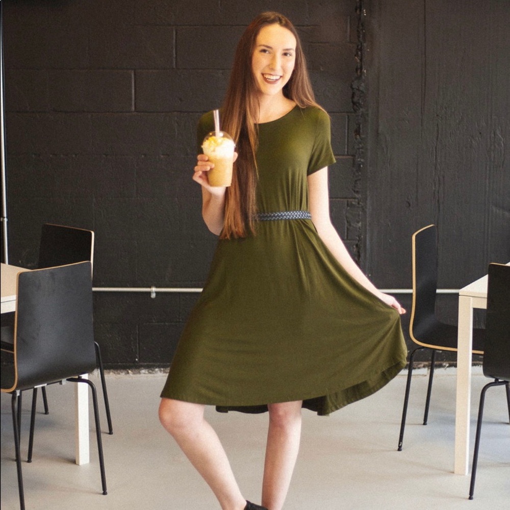 Olive swing dress with pockets